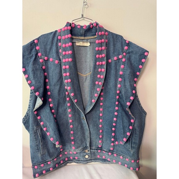 LC LIZETTE COLLECTION DENIM VEST YOU ARE MY BEST FRIEND size large rare find - Picture 1 of 9